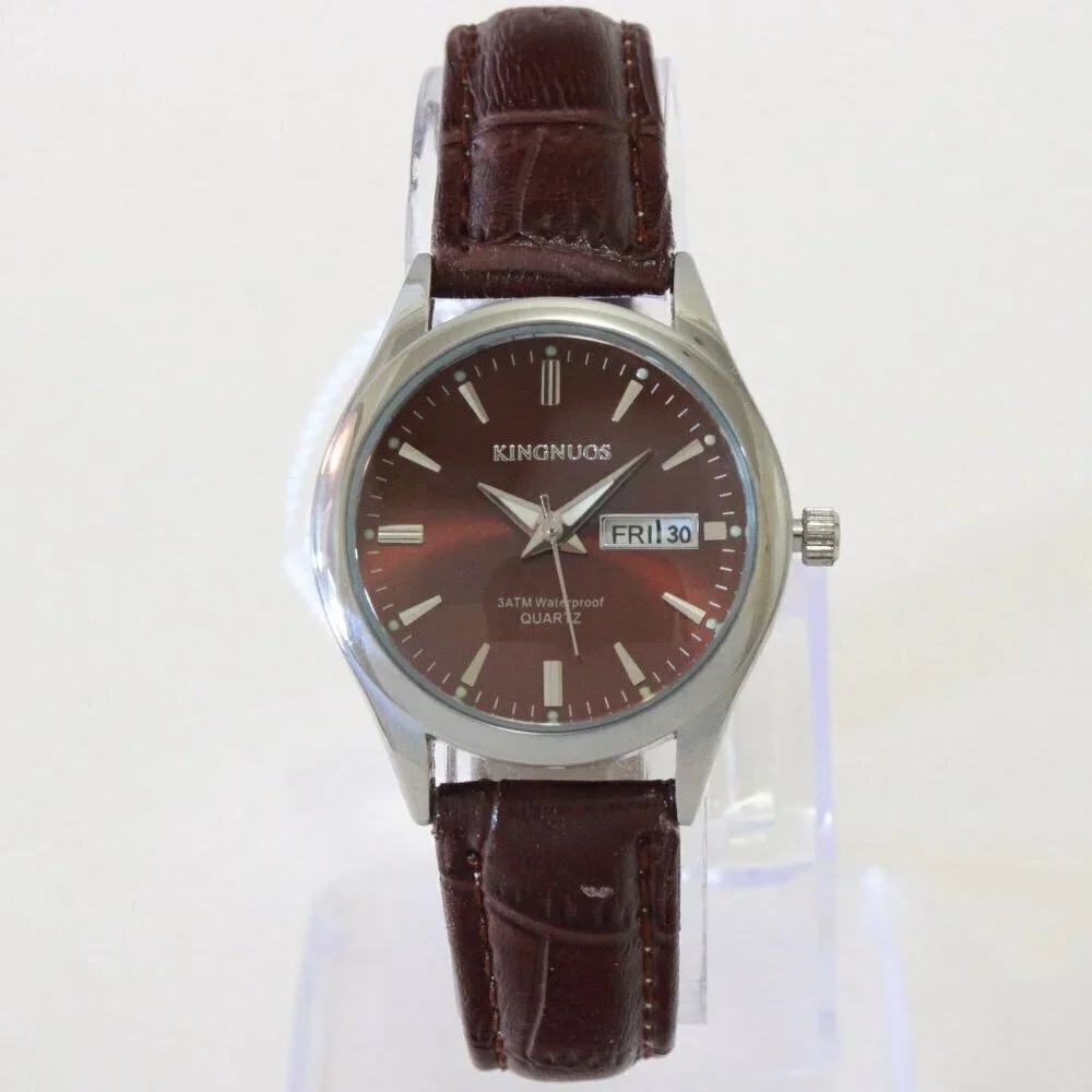 Women's Contemporary Dress Watch Silver With Brown Strap 28mm